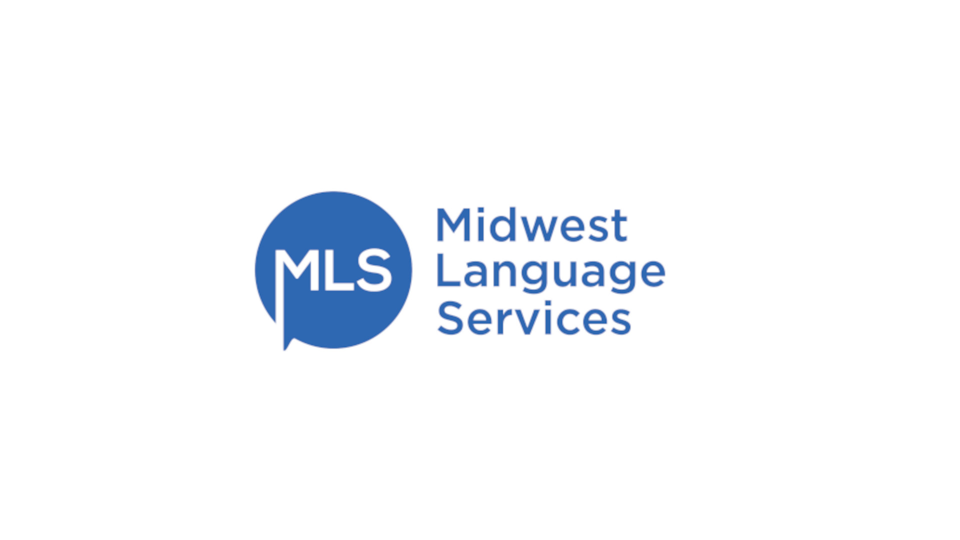 Midwest Language Services in blue text next to a chat box with white relief lettering of the initials MLS.