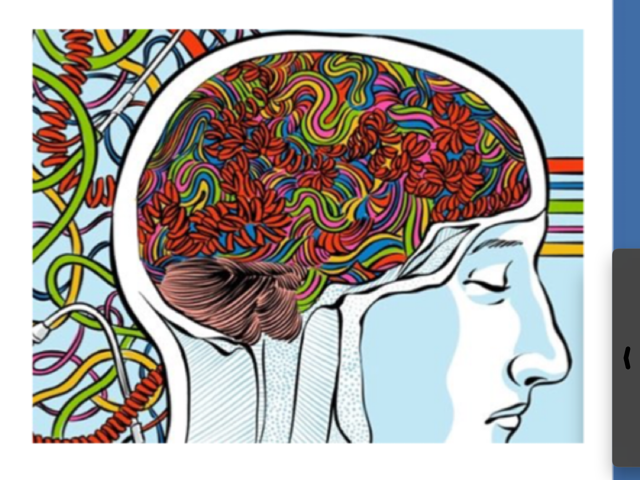 A person silhouette with the brain cavity "exposed" with an artsy swirl in red, green, pink, blue, and yellow